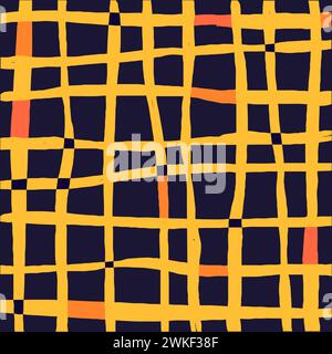 Vector hand drawn cute checkered grid pattern. Doodle Plaid geometrical simple texture. Uneven Crossing lines. Abstract cute delicate pattern ideal fo Stock Vector