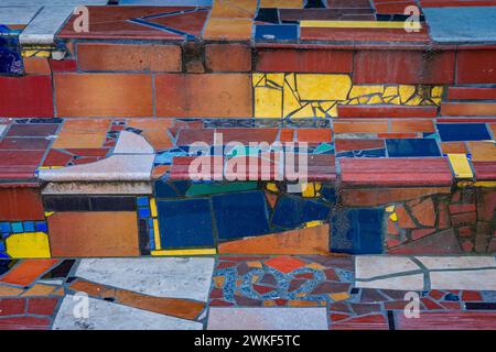 Old colorful tile stair step. Stock Photo