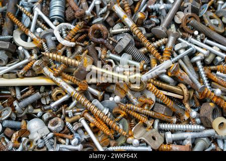 Old Rusty Bolts and Nuts, Texture Background Stock Photo