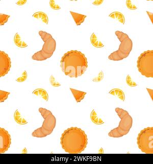 Seamless pattern,food, orange pie, baking , vector. For wrapping paper, fabric Stock Vector