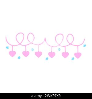 Pink Hearts And Blue Stars Valentine Garland Stock Vector