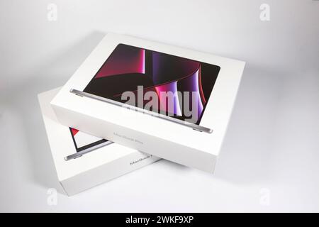 Apple MacBook Pro box packaging against white studio background Stock ...