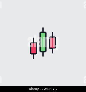 Candlestick icon in linear style. financial graphic, investment profit trade. Stock vector illustration isolated on white background. Stock Vector