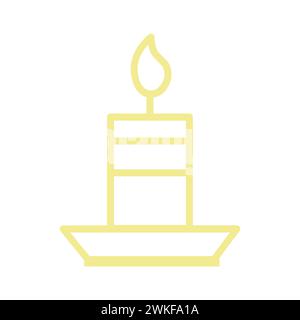 Burning Candle With Holder Line Icon Stock Vector