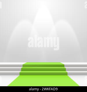 Green carpet on stairs with spot lights Stock Vector
