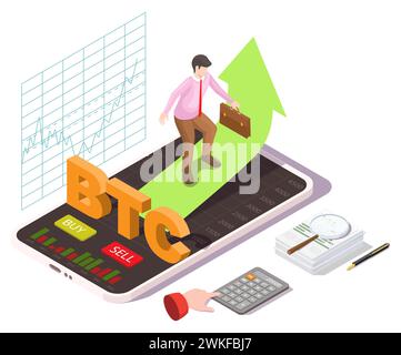 Businessman engaged in bitcoin trading at global stock market Stock Vector