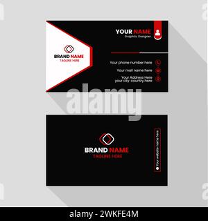 Minimalist Business Card Design Template, Black Dark Business Card Modern Design Vector. Stock Vector
