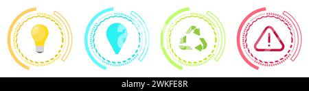 Light bulb, drops, recycling, prohibition icons in stylish hi-tech style circles vector. Prohibition and permission signs natural symbols. Vector illu Stock Vector