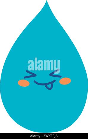 Cute kawaii hand drawn water drop. Funny vector character smiling. Stock Vector