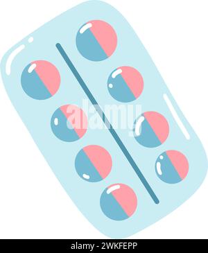 Hand drawn blister with tablets. Medical product, pain reliever, pills. Stock Vector