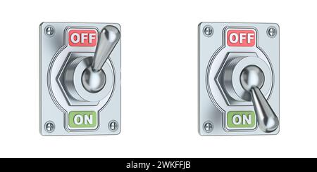Metal buttons switch on and off 3D rendering illustration isolated on white background Stock Photo