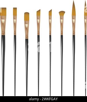 Wooden paint brush set. vector illustration Stock Vector