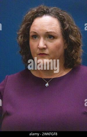 Rep. Katie Porter speaks with reporters after the first California enate debate in Los Angles on January 22, 2024. Stock Photo