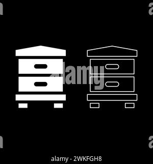 Hive bee house beehive apiary apiculture concept set icon white color vector illustration image simple solid fill outline contour line thin flat style Stock Vector