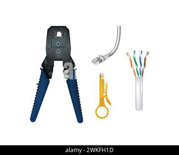 UTP crimping tool and cables. vector illustration Stock Vector