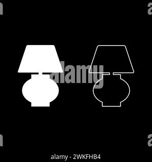 Desk lamp set icon white color vector illustration image simple solid fill outline contour line thin flat style Stock Vector