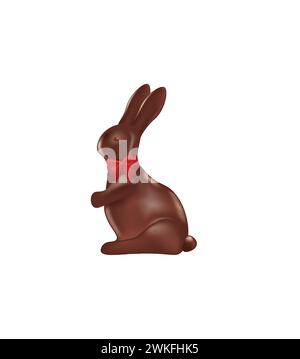 Chocolate Easter bunny with red bow, vector Stock Vector