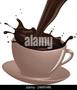 Brown coffee cup  with coffee or chocolate splash. vector Stock Vector