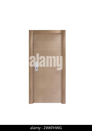 Wooden realistic door on white background, vector Stock Vector