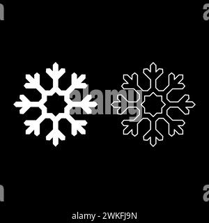 Snowflake set icon white color vector illustration image simple solid fill outline contour line thin flat style Stock Vector