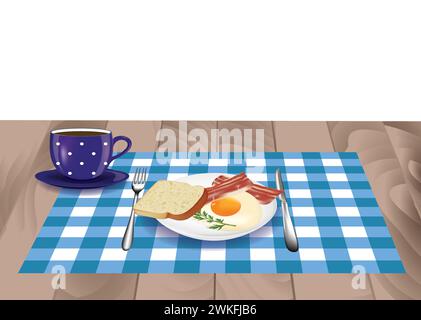 Breakfast plate on the table, vector Stock Vector