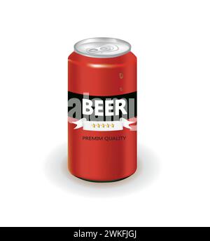 Red beer can on white background, vector Stock Vector