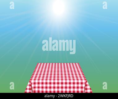 Empty picnic table with tablecloth outside, vector Stock Vector