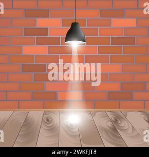 Brick wall with black chandelier, vector Stock Vector