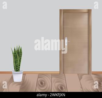 Wooden realistic door, vector illustration Stock Vector