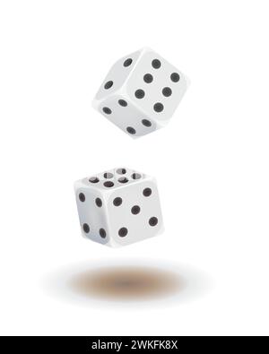 White dices rolling. vector illustration Stock Vector