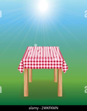 Empty picnic table with tablecloth outside, vector Stock Vector