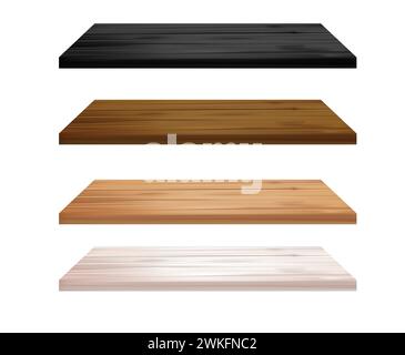 Wooden oak plank set, perspective view, vector Stock Vector