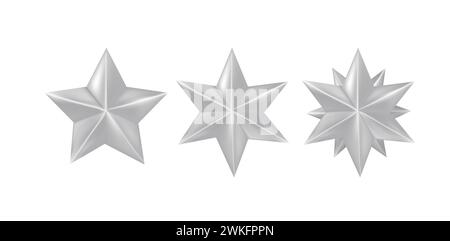 3D silver stars on white background, vector Stock Vector