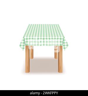 Table with green checkered tablecloth, vector Stock Vector