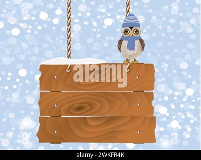 Owl on wooden sign. vector Stock Vector