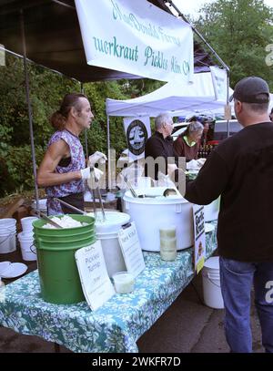 Artisan Sauerkraut seller. Hudson Valley Garlic Festival, Saugerties, New York Stock Photo