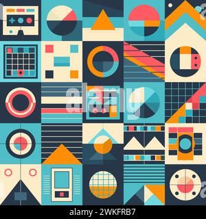 Abstract seamless pattern in retro style with geometric shapes and lines, flat vector illustration Stock Vector