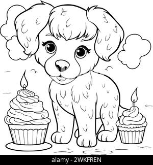 Cute Dog Birthday Coloring Pages Drawing For Kids Stock Vector Image