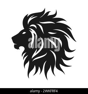 Black profile silhouette of a lion head on a white background, vector illustration Stock Vector
