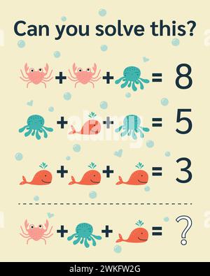 A Very Easy Math Riddle Math riddle, vector format. Find the answer, picture equations. Rebus ...