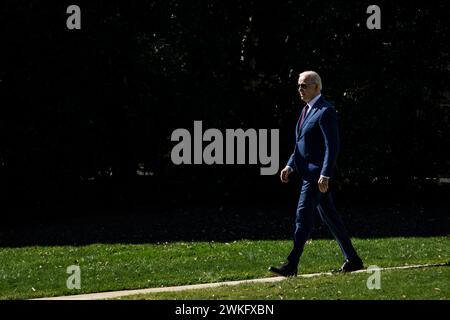 United States President Joe Biden walks out of the Oval Office towards Marine One on the South Lawn of the White House on February 20, 2024 in Washington, DC The President is traveling to California where he will visit Los Angeles, San Francisco, and Los Altos Hills.Credit: Samuel Corum/Pool via CNP/MediaPunch Stock Photo