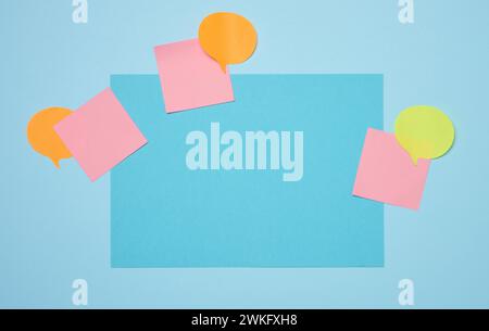 Blank rectangular sheet of paper on a blue background, coy space Stock Photo