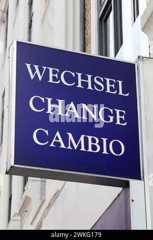 Exchange, wechsel, change, cambio sign on a wall Stock Photo
