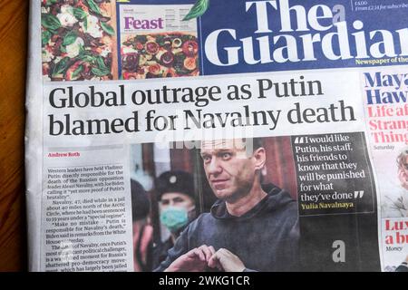 'Global outrage as Putin blamed for Navalny death' Guardian newspaper ...