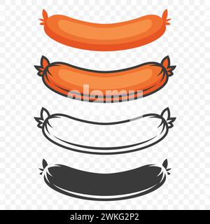 Flat Vector Sausage Set. Cartoon Sausage Design Template. Simple Sausage Collection for Culinary, Cooking, Food Concepts. Isolated Sausage Icons for Stock Vector