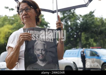 Free Julian Assange demonstration. Protesters demand the freedom of Julian Assange, founder of Wikileaks, in appeal against his extradition to the USA Stock Photo