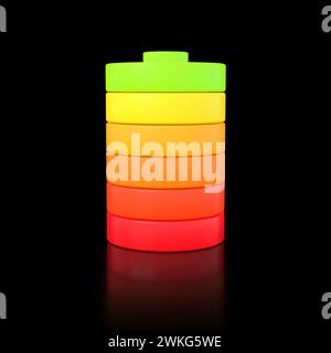 Fully charged battery indicator on black background. 3D render. Stock Photo