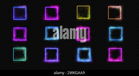 Set of neon square portals. Design elements. Stock Vector