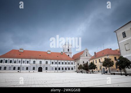 Picture of the franciscan monastery of Osijek, Croatia. The Franciscan Monastery of St. Cross in Osijek is situated in the historical Tvrđa (Fortress) Stock Photo