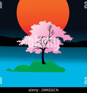 Vector Cartoon Scenery or Summer Landscape, Panoramic Vector Illustration Stock Vector